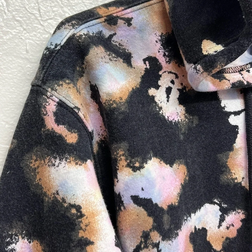 𝅺WILD Fable Women's Hoodie Cropped Hoodie - Black Multi Tie Dye - Picture 6 of 12